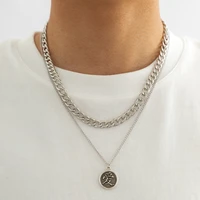 hip hop layered chain with coin pendant necklace men vintage chinese character love letter necklace 2022 fashion jewelry on neck