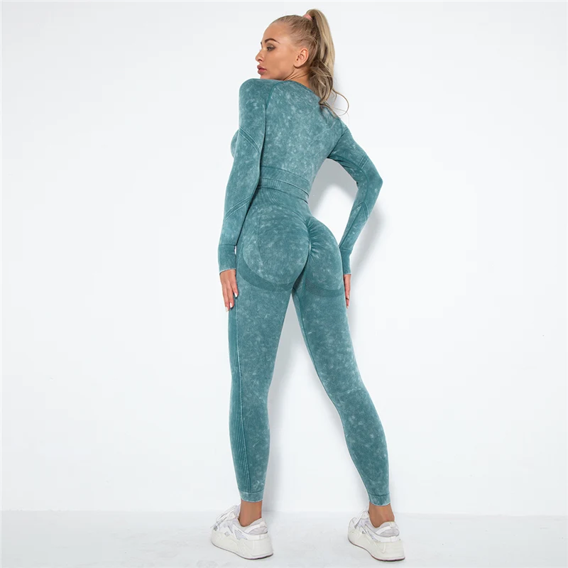 Женский комплект для йоги бесшовные леггинсы с высокой талией тренировочные