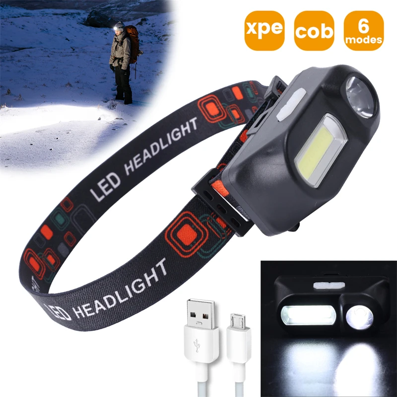 

Portable mini XPE+COB LED Headlamp LED Headlamp Headlights Outdoor Camping USB Rechargeable Flashlights Camping Fishing torch