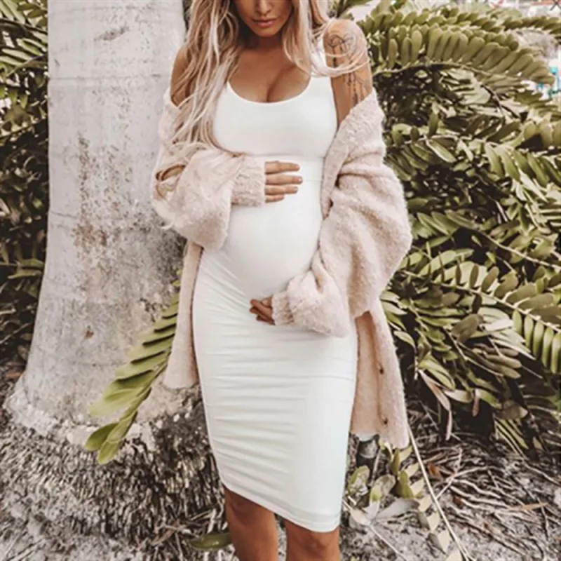 

Mandylandy Women Maternity Dress Female Elegant Comfortable Stretch Bodycon Midi Pregnant Dress for Photography Photoshoot