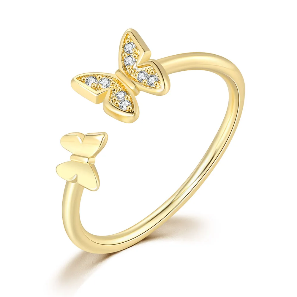 Женское кольцо с бабочкой регулируемые изящные кольца блестящими фианитами