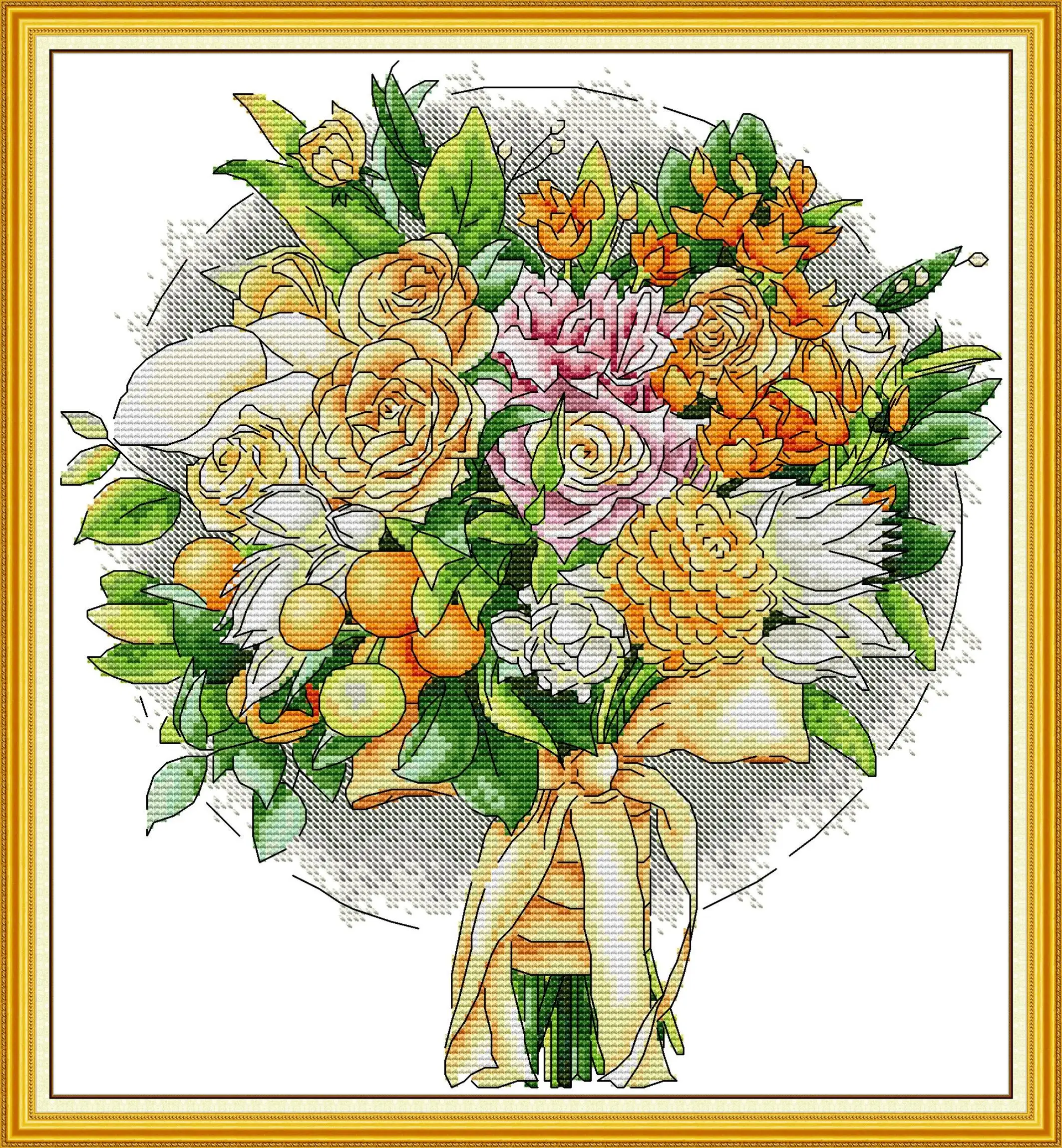 

Joy Sunday Pre-printed Cross Stitch Kit DIY Easy Pattern Aida 14/11CT Stamped Fabric Embroidery Set-Autumn Bouquet 2
