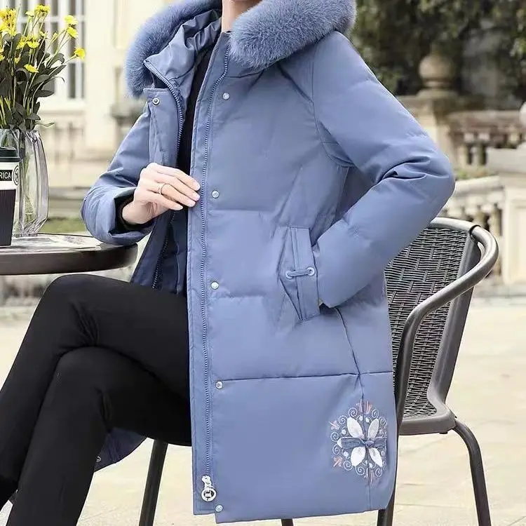 Hat Detachable Hooded Down Coat Winter Women Warm White Duck Down Jacket Ladies Long Warm Outwears New 2023 Ladies Down M47