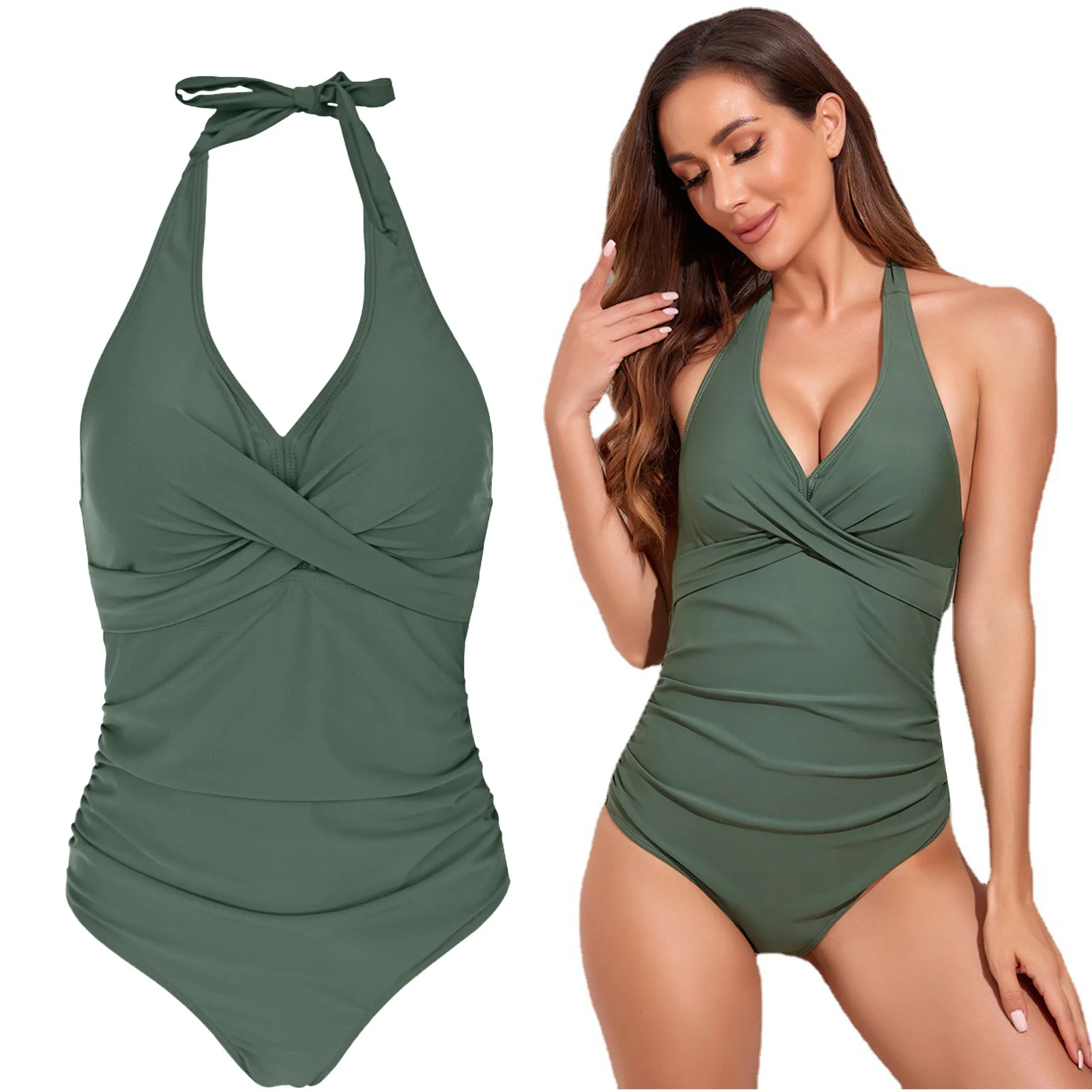 

Tummy Control One-Piece Cross Tankini Sexy Cross One-Piece Swimsuits Ladies Tie Back One-Piece Swimsuit For Gifts Quick Drying &