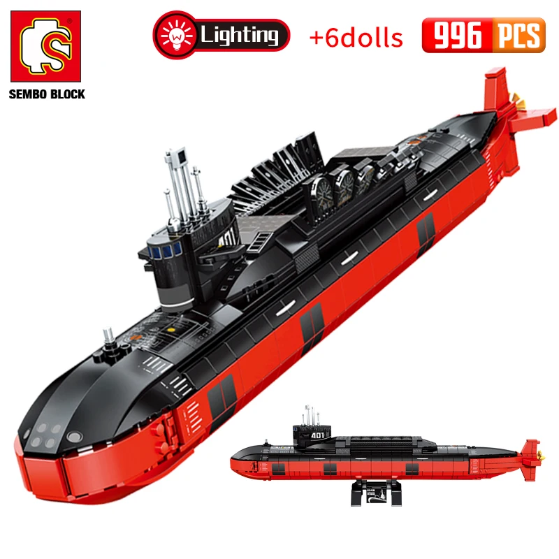 

DIY City LED Lighting Military Weapon Nuclear Submarine Building Blocks SEMBO BLOCK Fighter Figures Bricks Toys for Boys Gifts