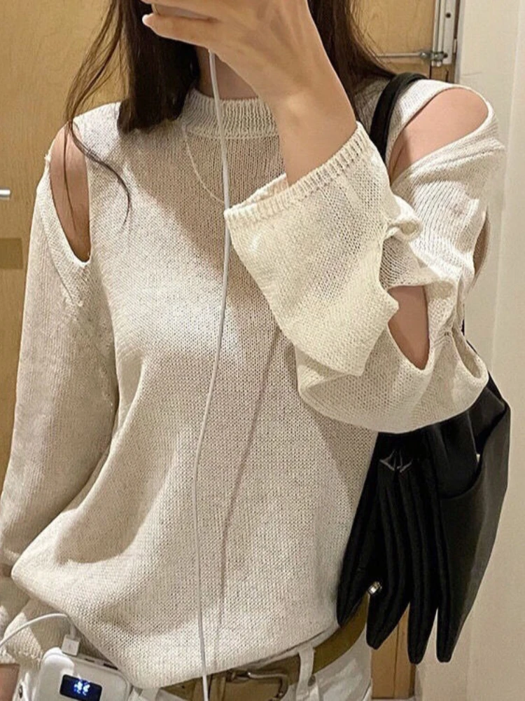 

Женский свитер с длинным рукавом Y2K, тонкий свободный трикотажный джемпер в Корейском стиле, летний уличный свитер