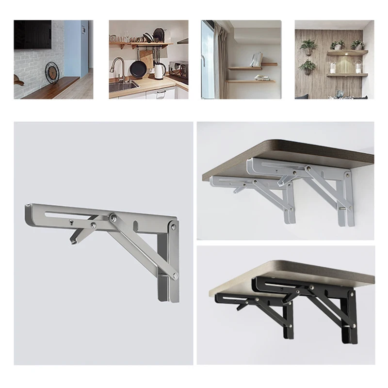 

2pcs/set Folding Shelf Brackets Heavy Duty Stainless Steel Collapsible Shelf Bracket for Table Work Space Saving DIY Bracket