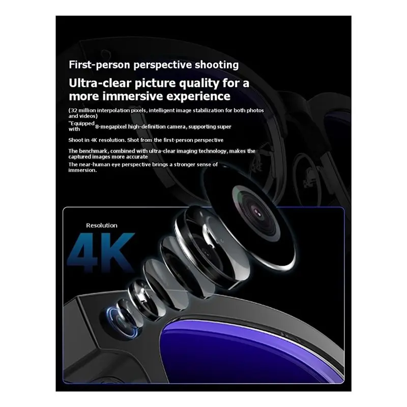 Фото Умные очки SQPP-AI с 4K 8MP HD-камерой, видео 1080P, мини-камерой, беспроводной музыкой и функцией звонков, модель A №5