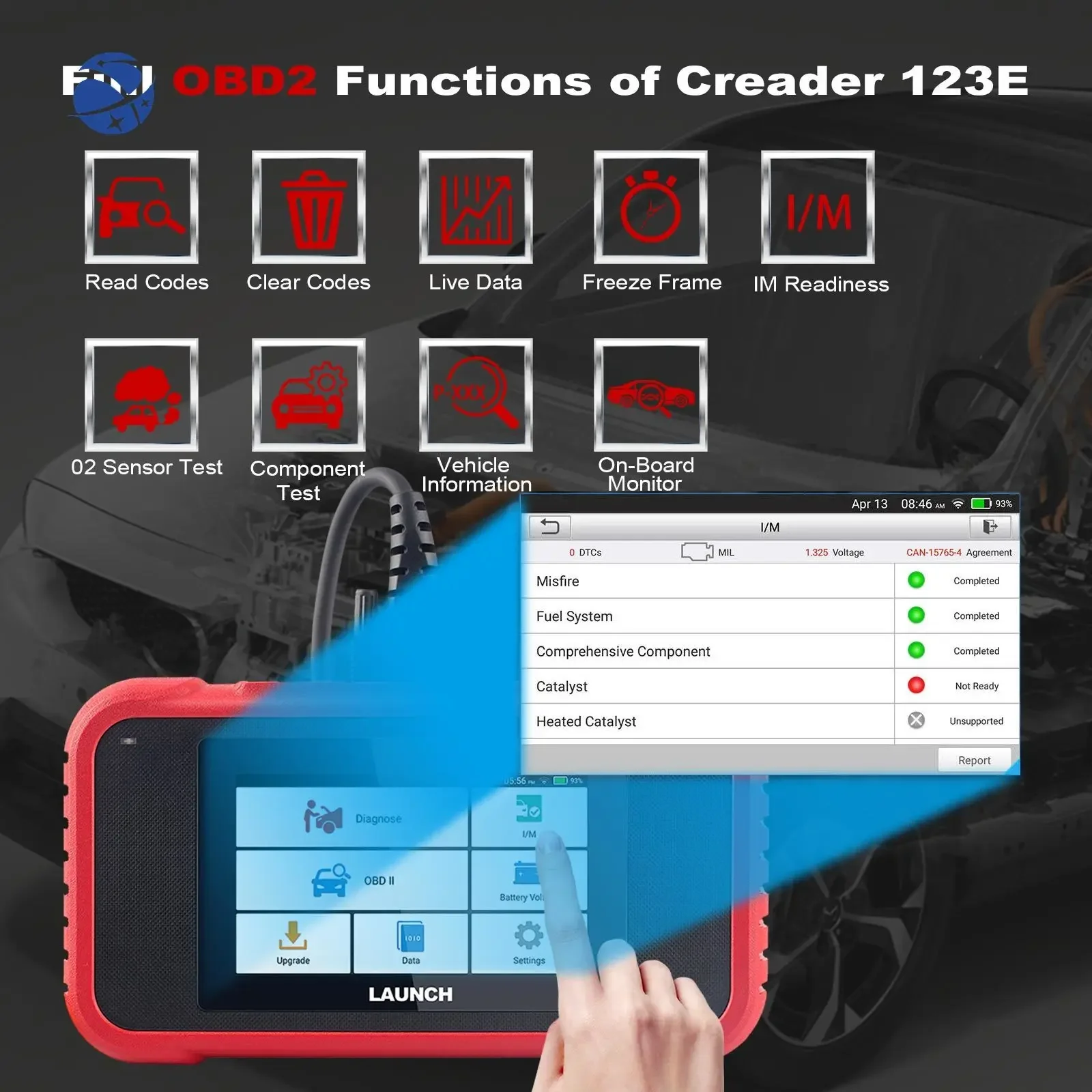 LAUNCH X431 CRP123E OBD2 считыватель кодов для двигателя ABS подушки безопасности SRS коробка