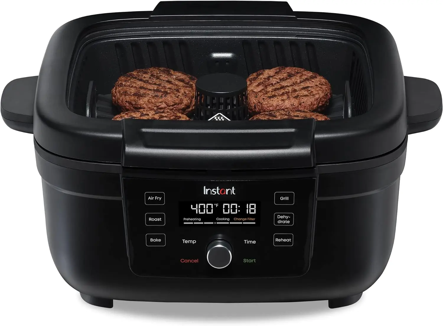 

Indoor Grill and Air Fryer with Bake, Roast Reheat & Dehydrate, From the Makers of , with Odor-Reducing Filter, Clear Cooki