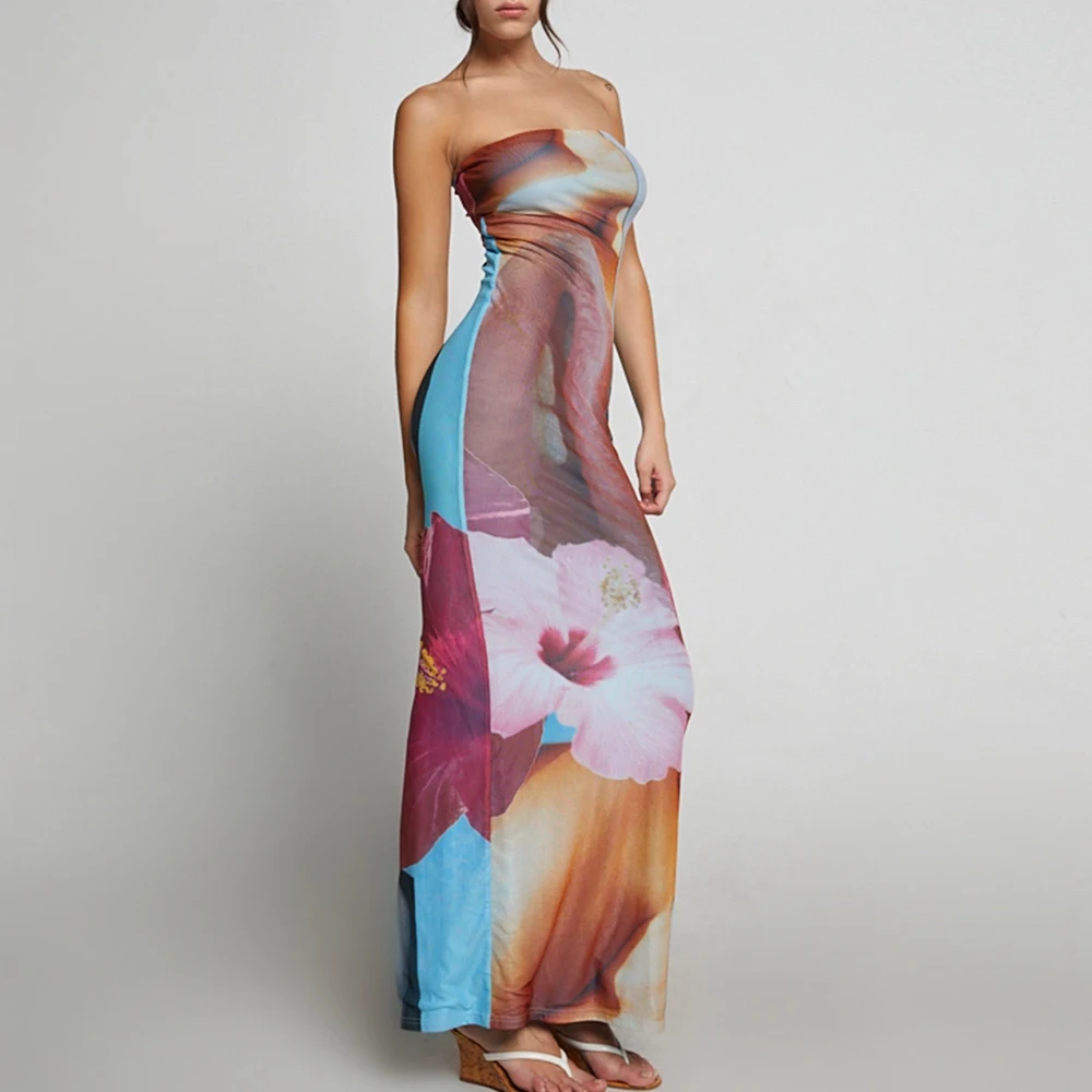 

Long Dress Women Elegant Luxury Summer 2022 Off Shoulder Floral Positioning Printing Party Nigth Club Evening Dresses Bodycon