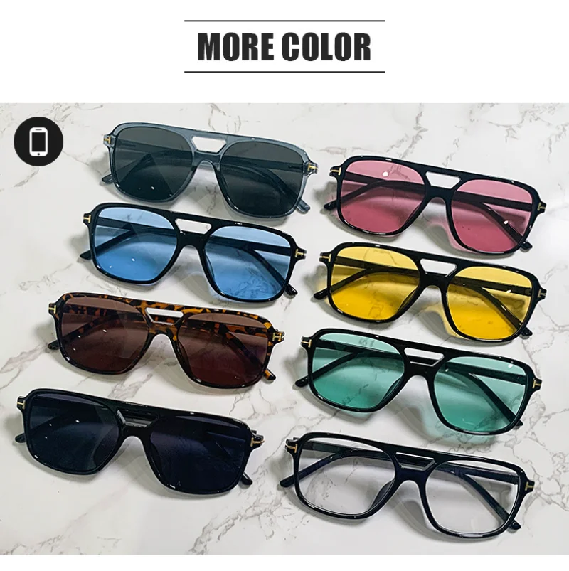 

Oversized Rectangle Sunglasses Men 2023 Double Bridge Brand Design Blue Yellow Lens Tom Sun Glassses Shades for Women UV400 S466