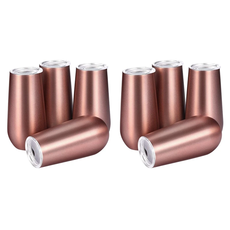 

Стакан для вина из нержавеющей стали с крышкой-портативный стакан в форме яйца-6 унций, розовое золото (8 шт.)