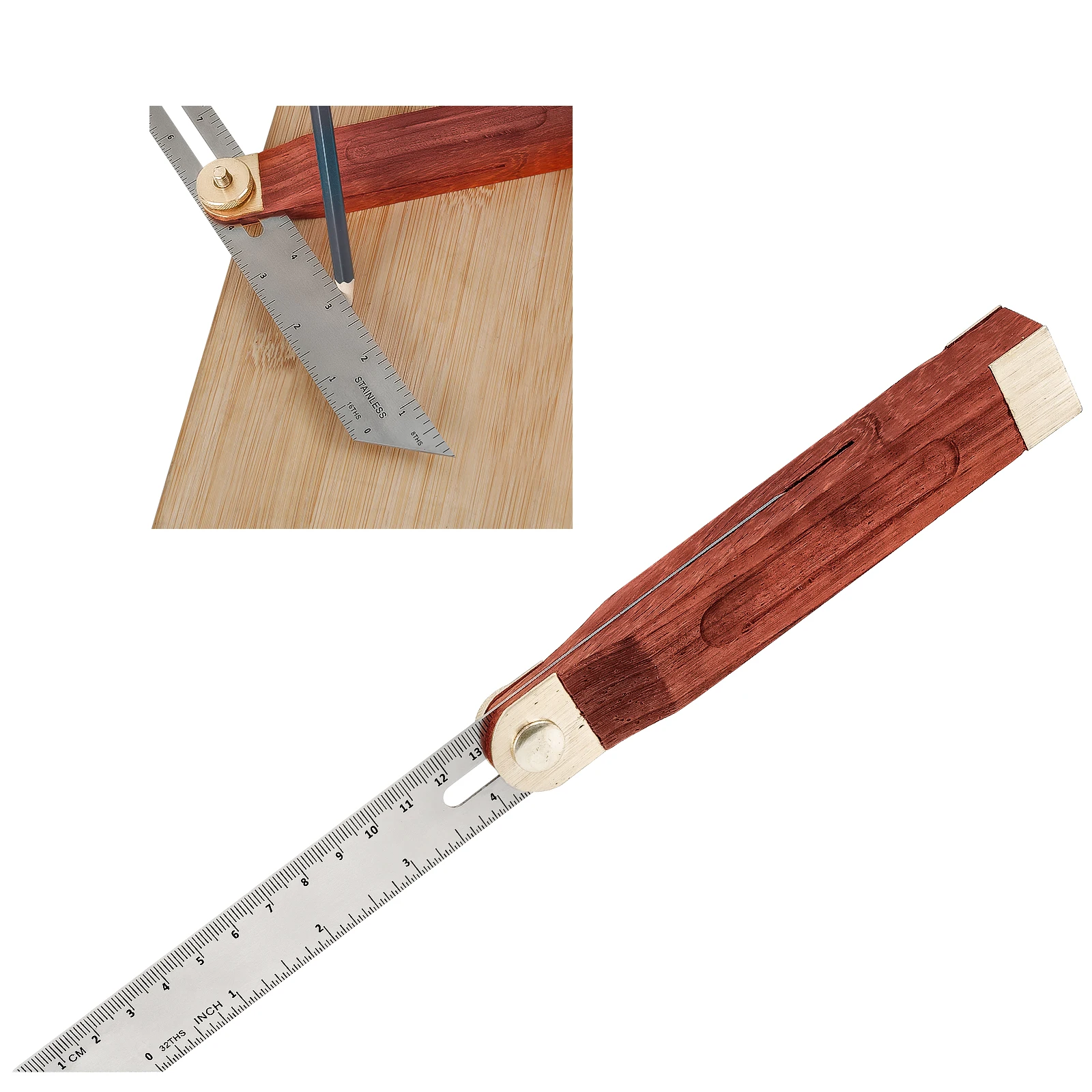 

9 Inch Carpentry Squares Adjustable Carpentry Square Bevel Gauge with Wood Handle Sliding T-Bevel Activity Angle Ruler Stainless