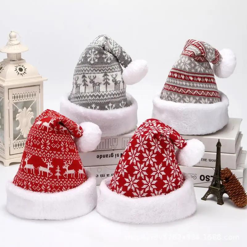 

Christmas Decoration Plush Knitting Christmas Hat Anime Cute Seven Colorful Short Plush Fashionable Versatile Christmas Hats