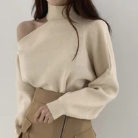 turtleneck sweaters women autumn winter 2021 fashion new pullovers halter strapless long sleeve knitted jumpers elegant lady