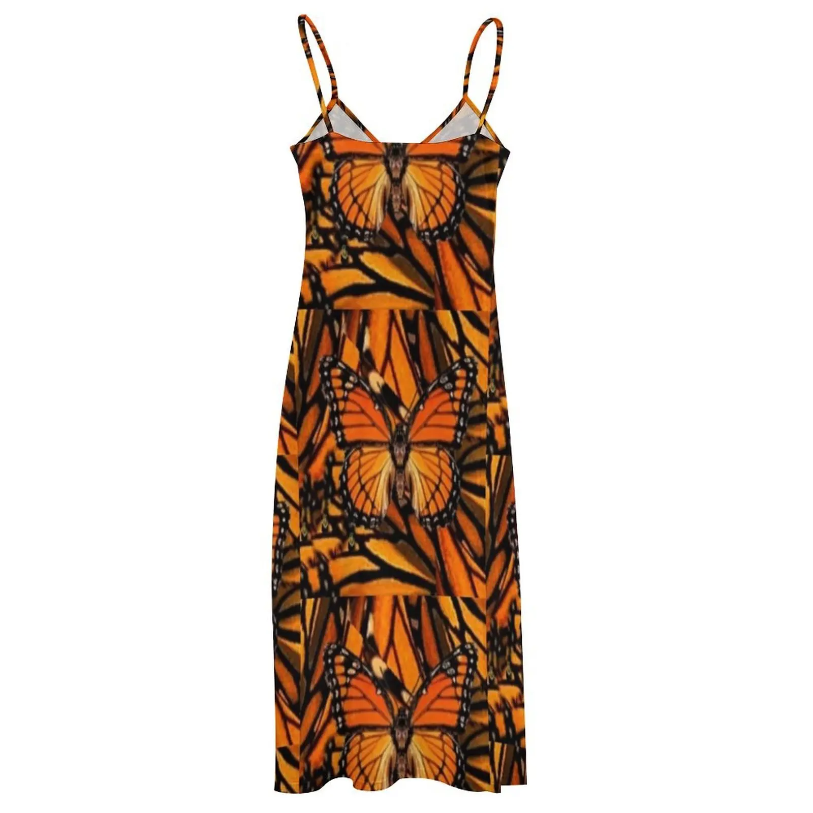 Длинное платье без рукавов ORANGE MONARCH BUTTERFLY PATTERNED ARTWORK Женские длинные платья с