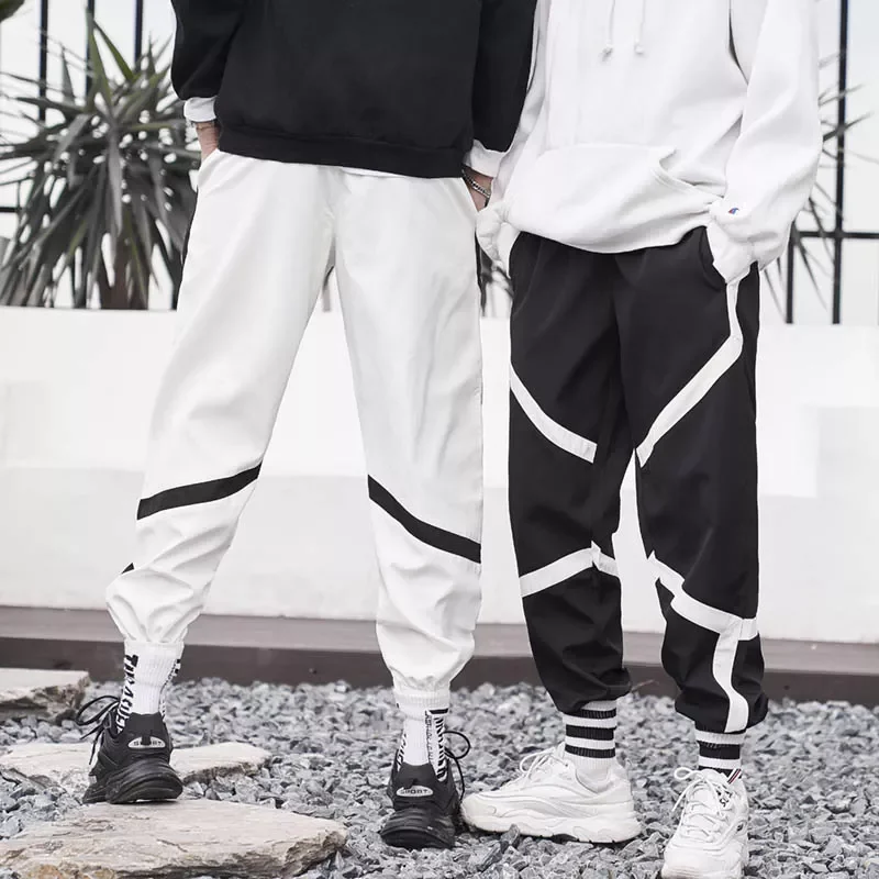 

NEW IN Hop Joggers Pants Mens 2021 Autumn Drawstring Waist Loose Track Sweatpants Hip Hop Trousers Streetwear Black White S-XXL