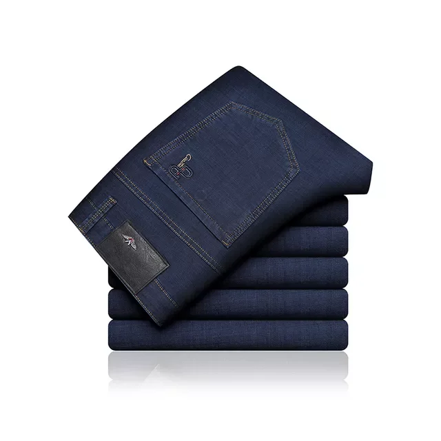 2022New Thin Men's Regular Fit Jeans 2021 New Plus Size Straight Stretch Men Business Casual Classic Black Blue Denim Trouse