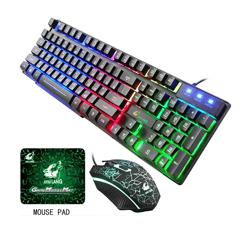 Russian Keyboard Wired USB Keyboard Mouse Set With Mouse Pad Gaming RU+EN Key board LED Backlight Computer Keyboards