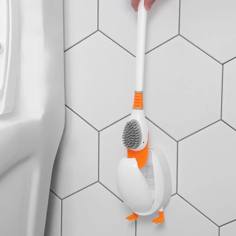 

New Silicone Toilet Brush Set Cute Diving Duck Wall-mounted Floor-Standing Long Handled Bathroom Deep Cleaning TPR Accessories