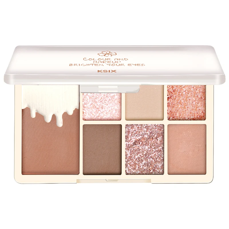 

Seven-Color Eye Shadow Plate Milk Tea Earth Color Ins Shimmering Powder Shimmer Full Matte