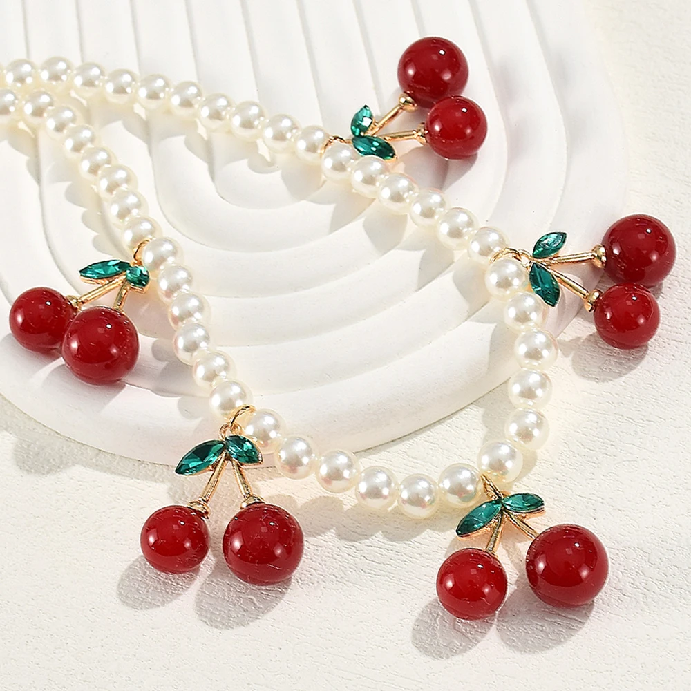 Трендовые ожерелья с жемчугом и вишней для женщин девочек винтажный кулон