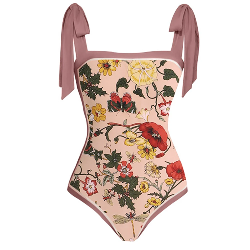 Vintage Bathing Suit printed One-piece Swimsuit Triangle Bikini Set with Skirt Swimming Biquini Summer Beachwear Luxury Swimwear