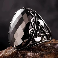 fashion mens ring punk style silver faceted black zircon gemstone ring unique design mens birthday party jewelry hot