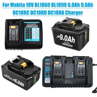 bl1860 rechargeable battery for makita 18v battery 6000mah bl1840 bl1850 bl1830 bl1860b lxt400 3a charger dc18rc 9a dc18rd