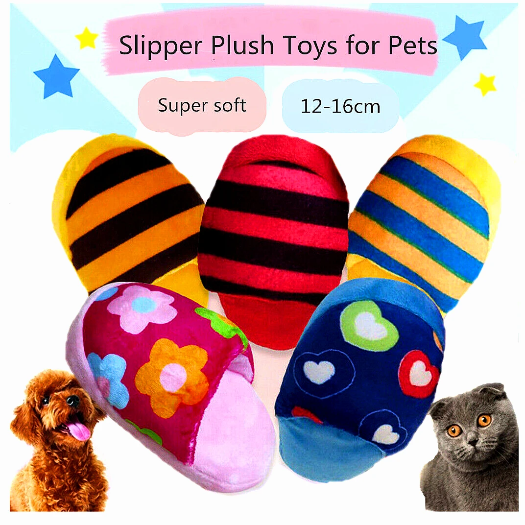 

Полосатые плюшевые тапки Cuddly, Интерактивная пищалка, игрушка для домашних животных, щенок, собака, жевательные игрушки, мягкие плюшевые пищалки, игрушки