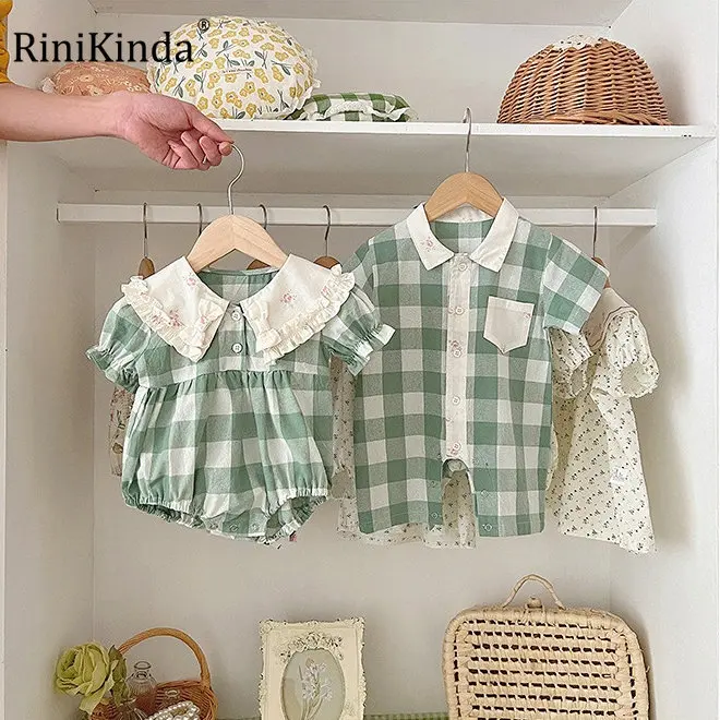 

Комбинезоны для новорожденных девочек и мальчиков весна-лето клетчатый комбинезон Детский комбинезон с коротким рукавом детская одежда