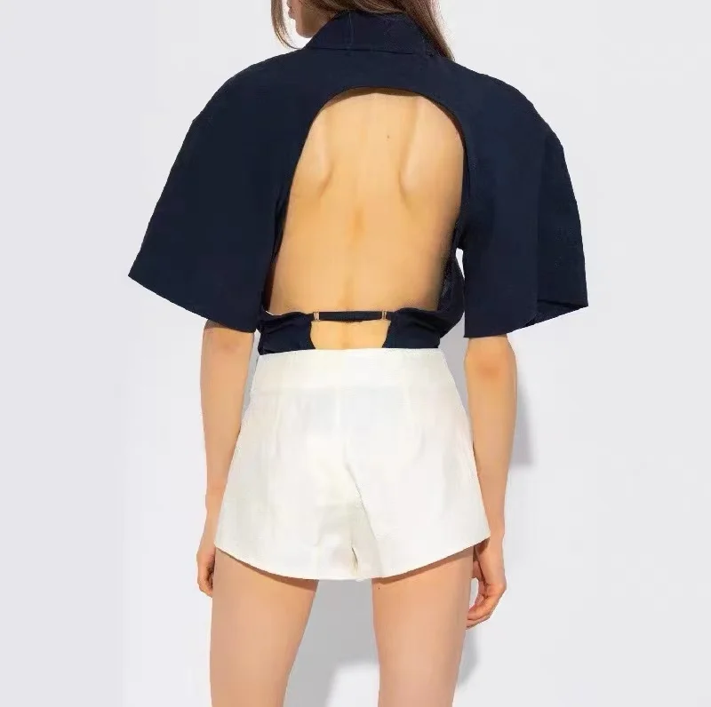 

126953 126954 Luxury Designer clothes Fashion Classic Trendy Shirt collar zipper backless one-piece garment Slim silhouette