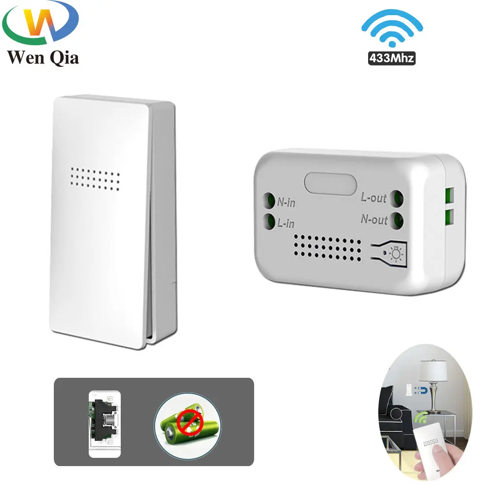 

Wireless Smart Light Switch Self Power Mini Push Button Switch No Need Battery 220V Mini Receiver Remote Control for Fan, Lamp