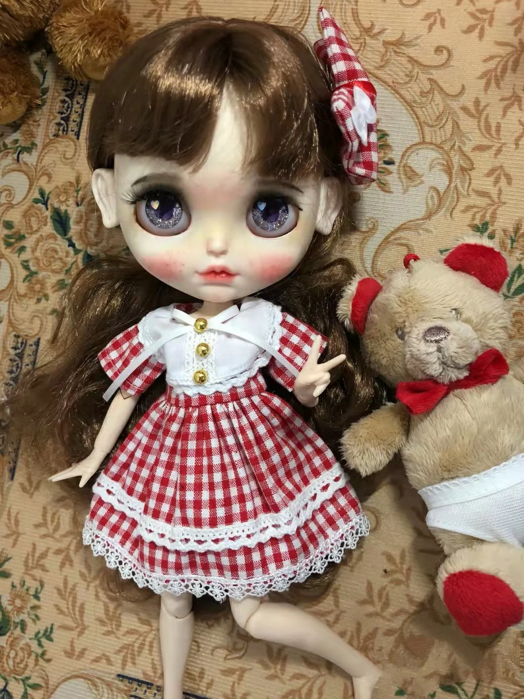 

Blythe clothes 1/6 30cm Red plaid skirt bjd toys cloth (Fit for Pullip,Ob24, Licca)