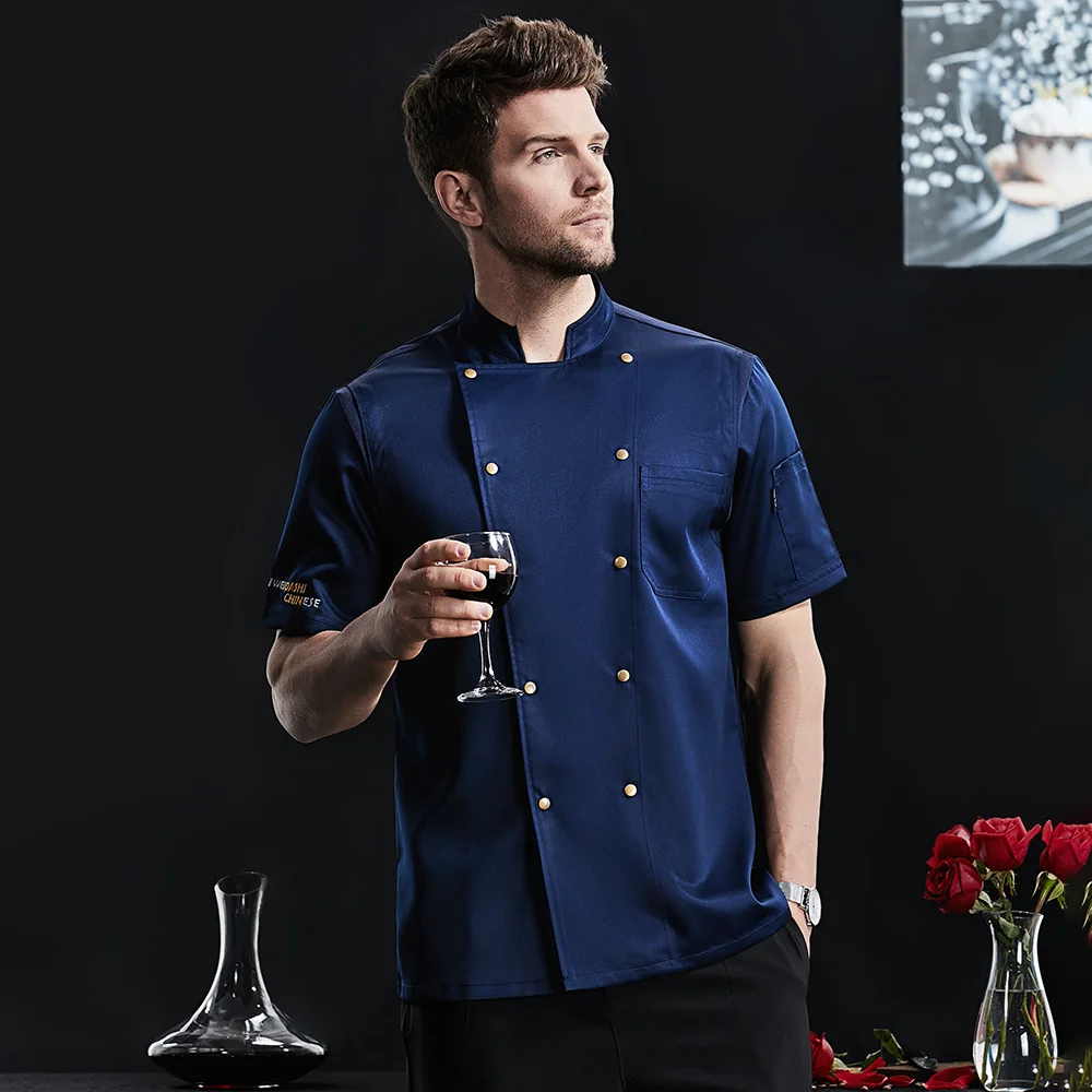 Летние куртки шеф-повара с коротким рукавом Кухонное пальто форма для ресторана