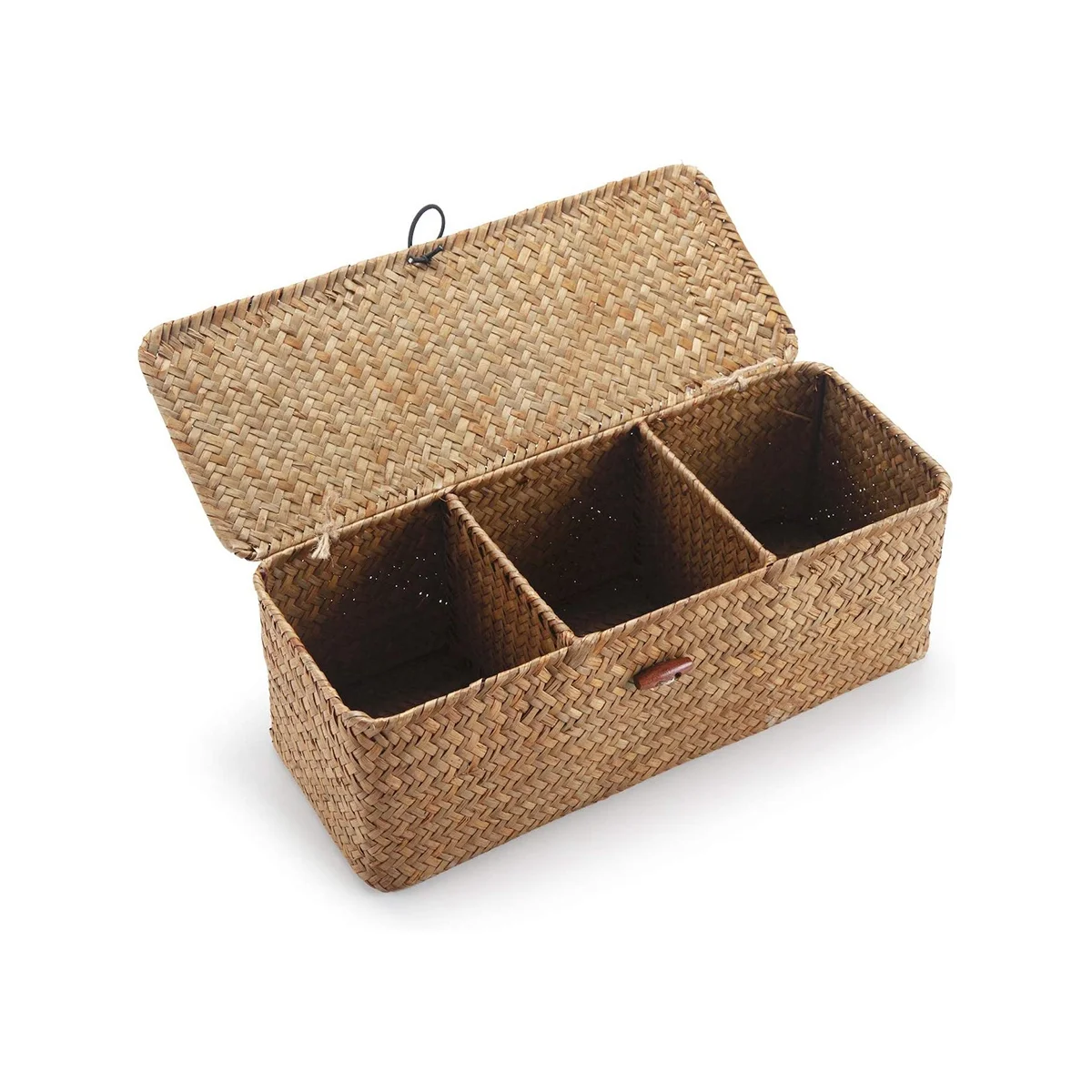 

2Pcs 3 Grids Hand-Woven Water Hyacinth Baskets with Lid, Straw Storage Basket