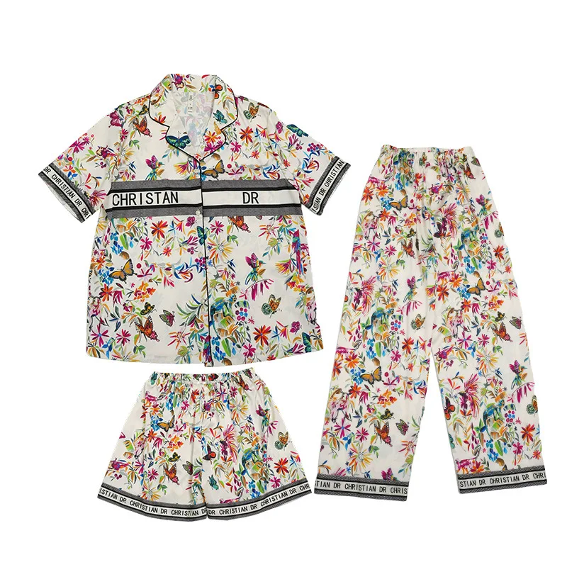 Атласные пижамные комплекты с цветочным принтом животных шорты штаны женская