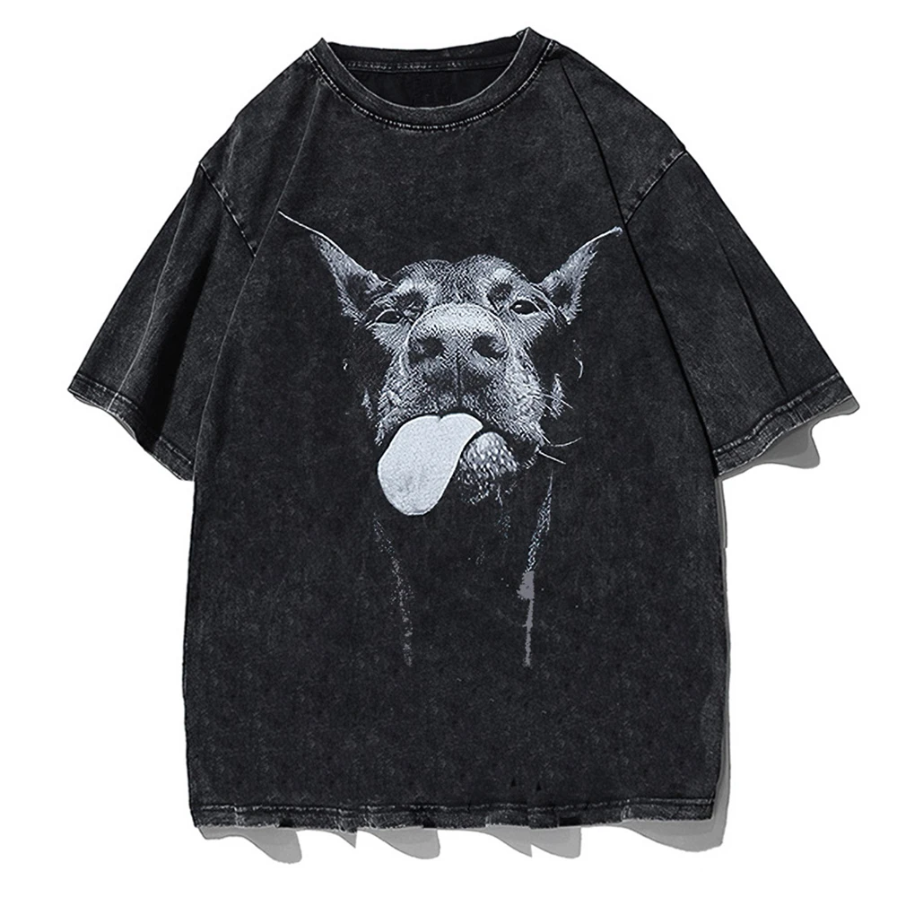

Футболка мужская с графическим принтом собаки, винтажная Готическая потертая футболка в стиле панк/хип-хоп, уличная одежда свободного покроя, хлопковая Повседневная рубашка в стиле унисекс, лето