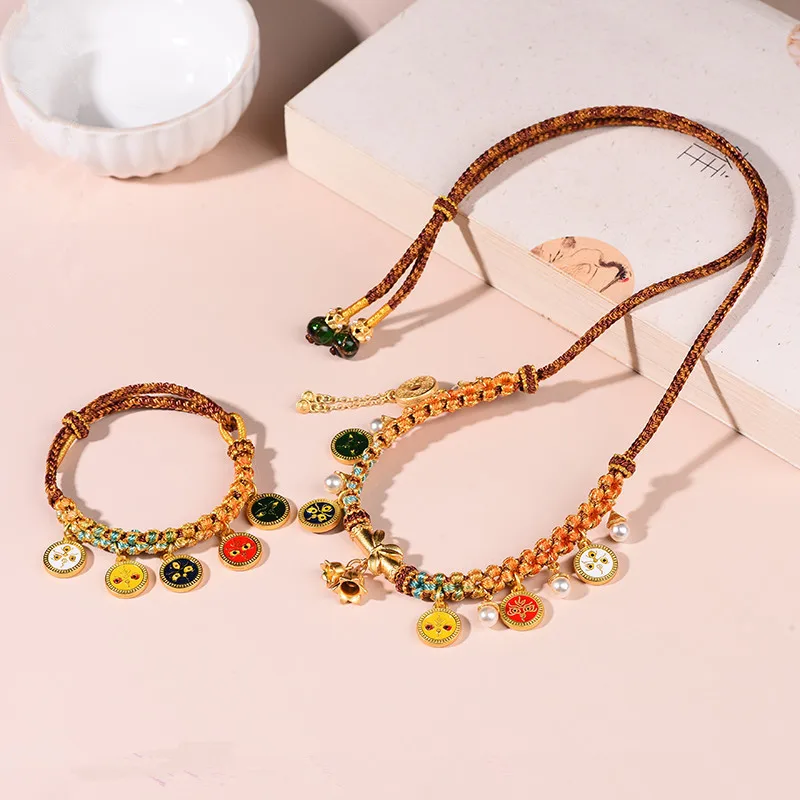 Цепочка до ключицы с изображением бога богатства женский браслет плетеный