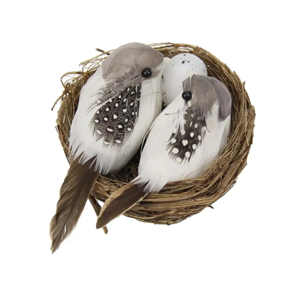 

1 Set Artificial Feathered Birds & Nest & Egg Creative Craft Birds Sculpture Lawn Arts Ornaments Home Garden Lawn Decoration
