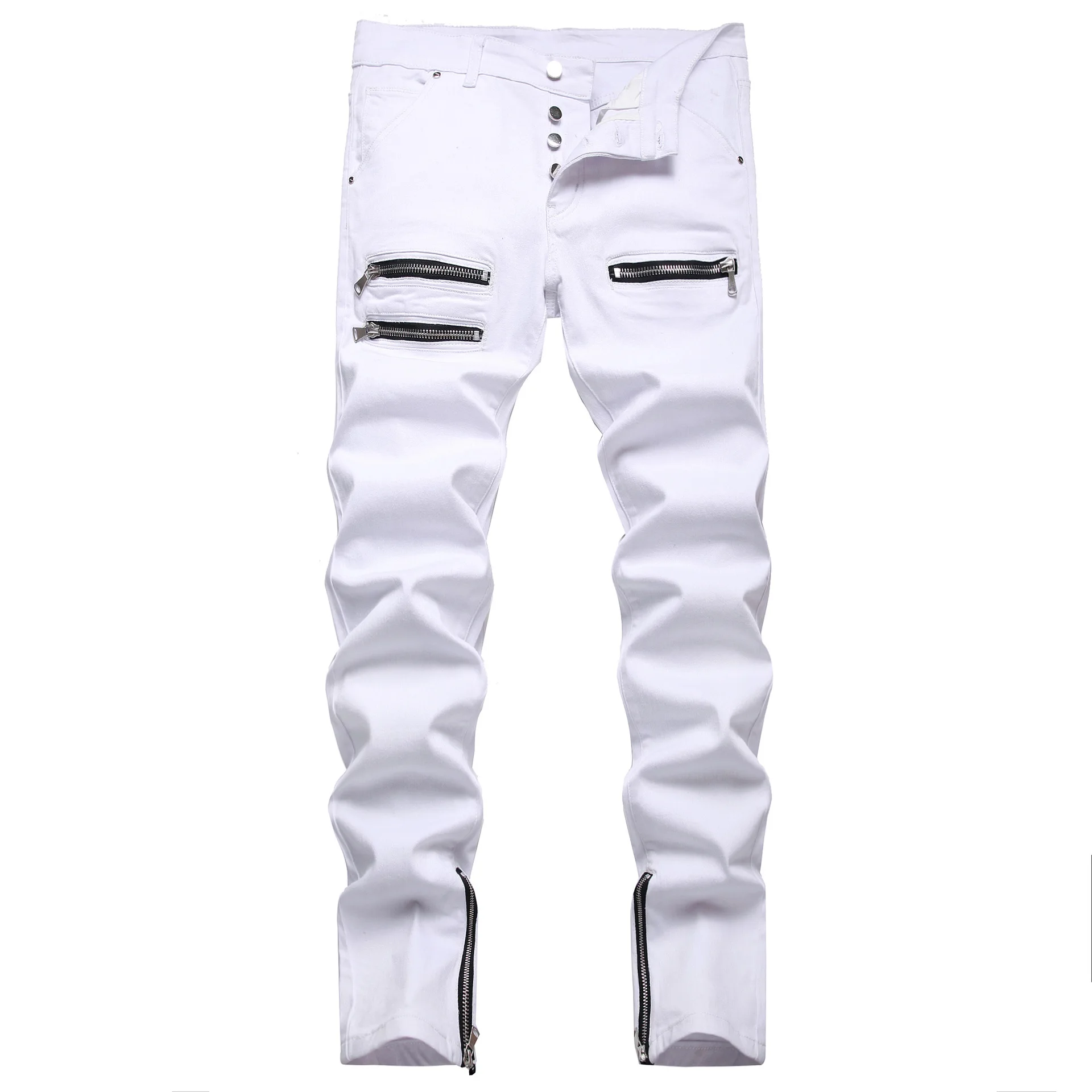 New Spring/Fall 2022 Men's Jeans Solid Color Button-Down Denim Pants White Casual Sports Quality Boyfriend Pants Spodnie Męskie