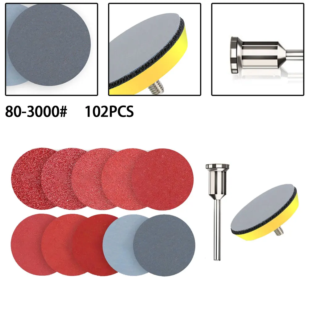 102PCS  2 Inch Sandpaper Disc Kit Polishing Wheel 80-3000grit Sanding Discs Pad Kit For Drill Grinder Rotary Tools