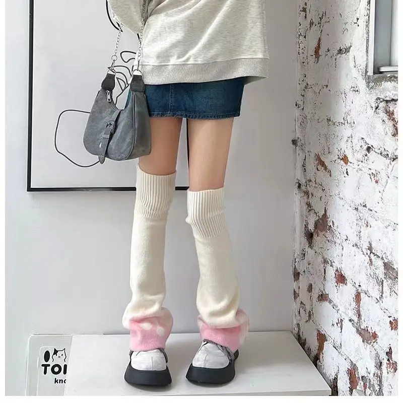 

JK Girls Lolita Socks Set Flame Leg Warmers Flame Knitted Wide Leg Socks Set New Y2K Girls' Leg Set Winter Leg Warm Pink