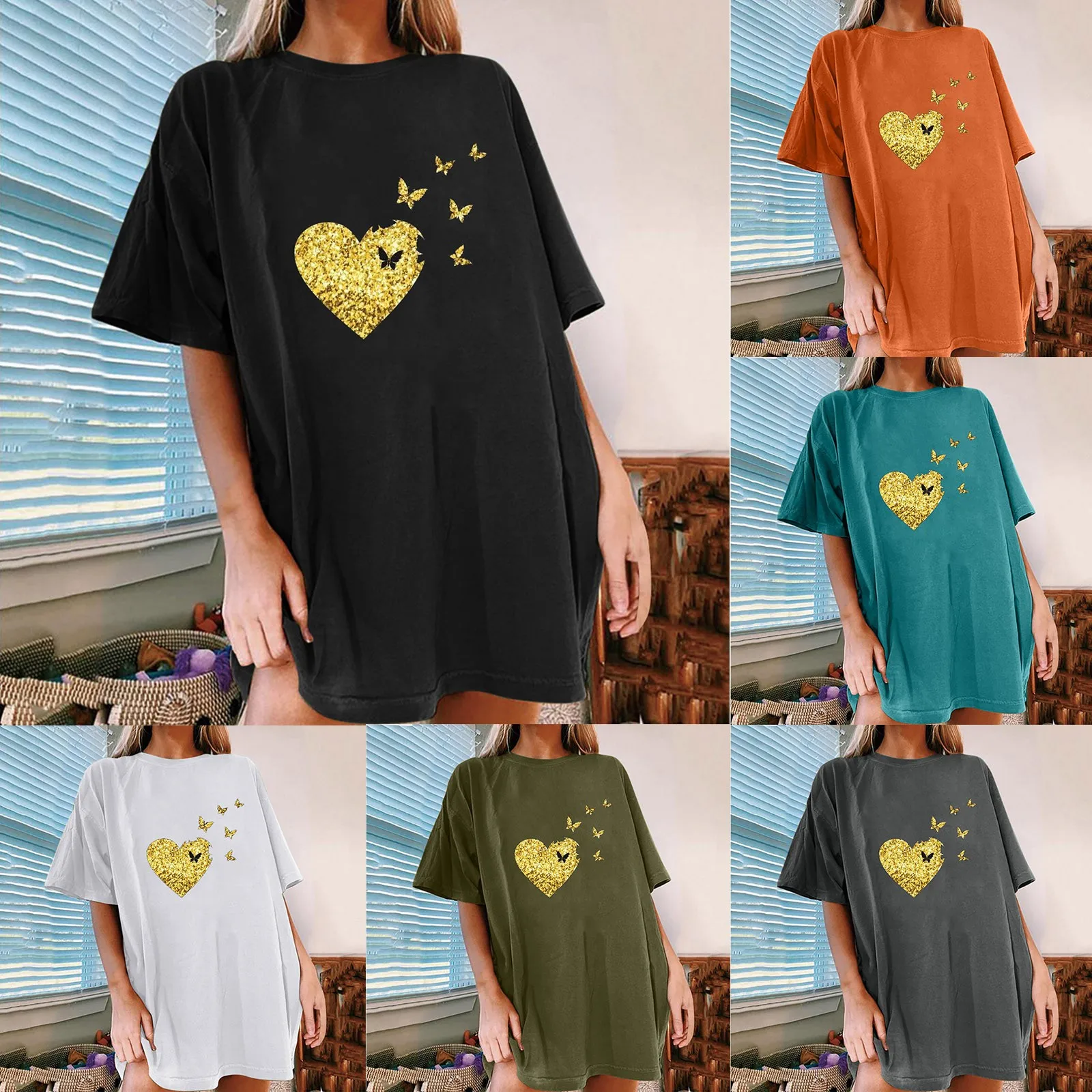 

Women's Casual Shirt Top Short Sleeve Vintage Printed Pattern T Shirt Holiday T Tee women Clothes Casual