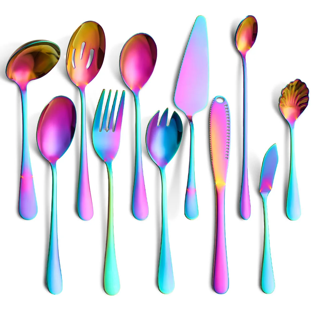 

11/7/6Pcs Stainless Steel Cutlery Tableware Set Serving Cutlery Set Dinnerware Butter Knife Noodle Spoon Pizza Knife Salad Fork