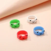 fashion cute green blue frog rings for women men round resin acrylic cartoon animal ring friendship jewelry accessories