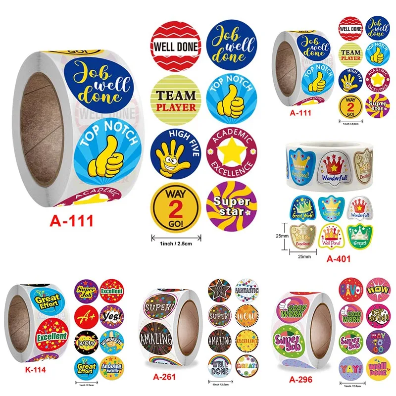 

500Pcs/Roll For Kids Reward Paper Cartoon Pattern Cute DIY Decoration Good Job Stickers Graffiti Sticker Self-adhesive