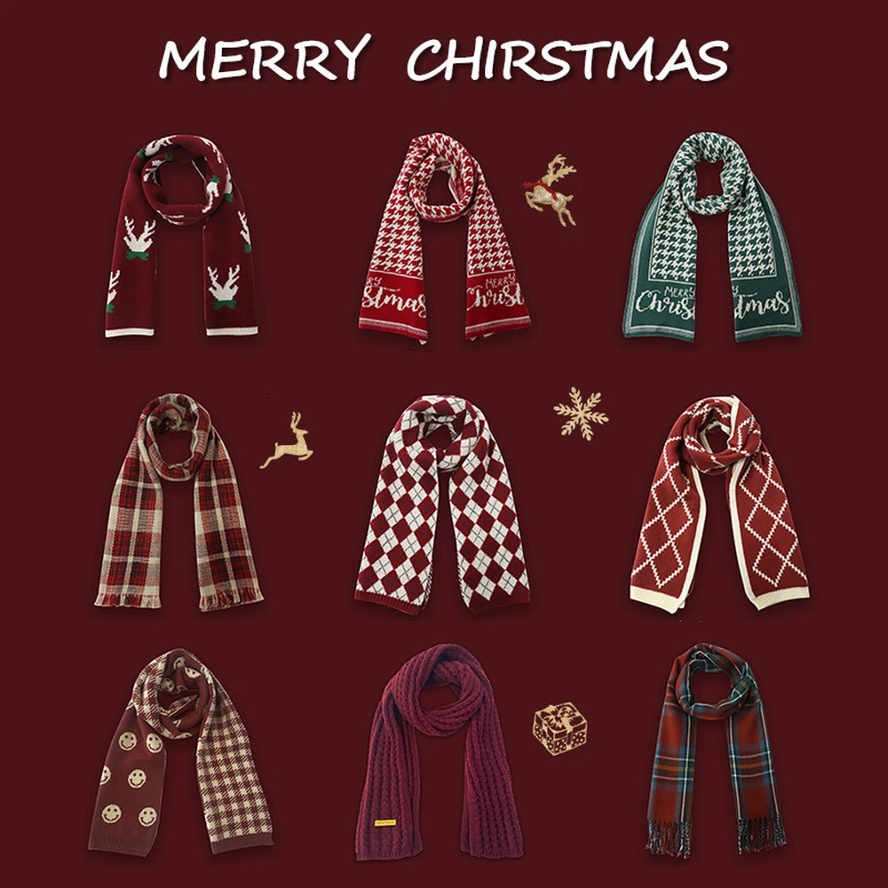 

Farah.Xu Scarf Female Wild Christmas red Thick Knit Scarf Diamond Scarf Warm Fashion Student Gift Couple Shawl Scarf