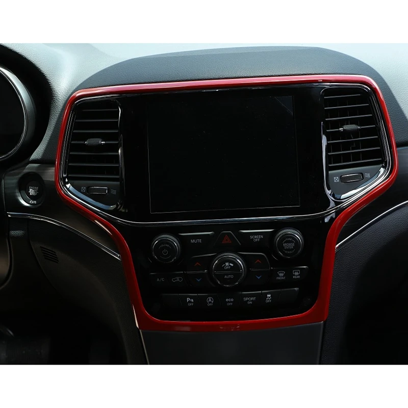

ABS Console GPS Navigation Dashboard AC Panel Cover Trim Fit For Jeep Grand Cherokee 2014-2020 Red